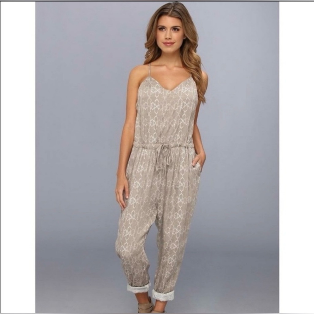 Free People Beige Criss-Cross Back Jumpsuit